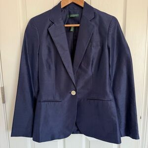 Women’s Lauren Ralph Lauren Silk Navy Blue Blazer Size 6